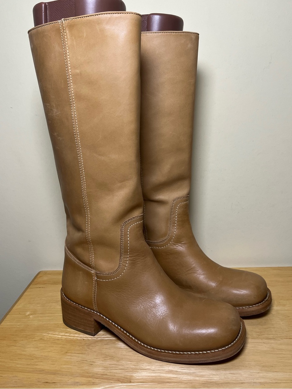 Steve Madden Riggs Campus Boots Tan Banana Leather Square Toe Women’s Size 7.5